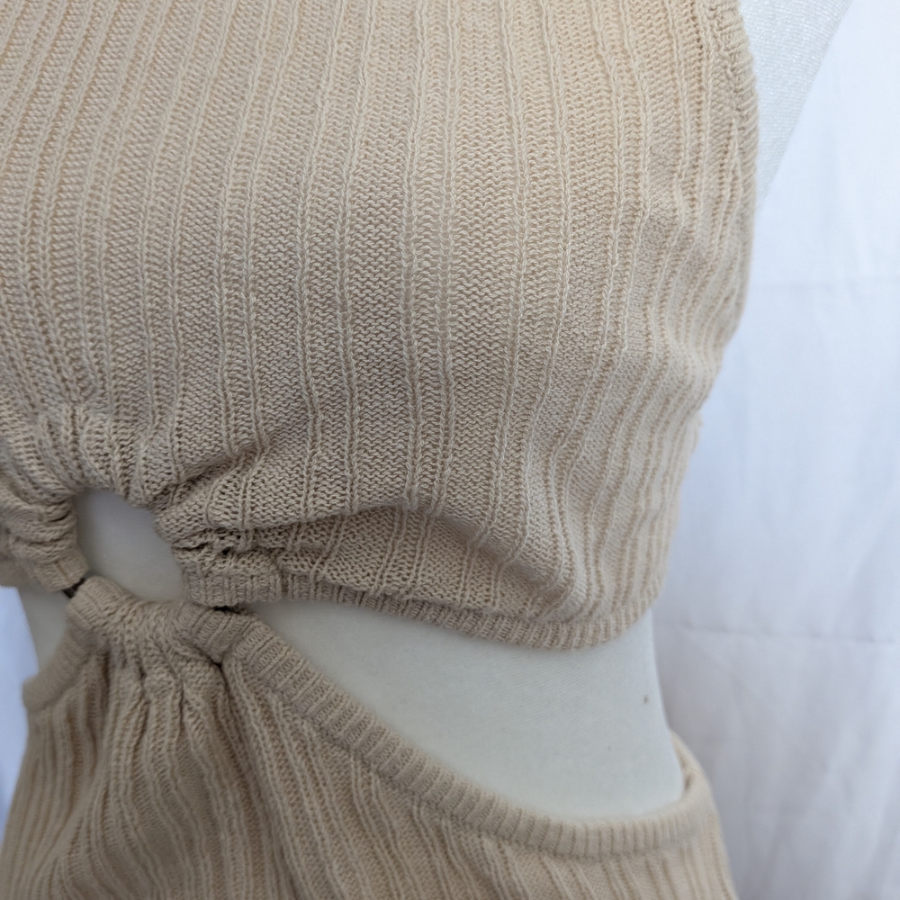 L'Academie Cream Halter Cutout Ribbed Midi Dress Size Small - Picture 3 of 6